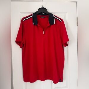 Perry Ellis Men's  Zip Polo, Red With Blue And White Stripes XL